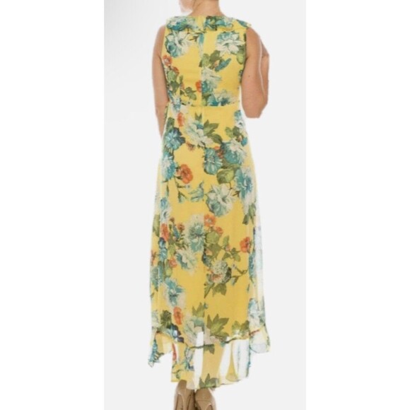 LONDON TIMES Sleeveless Flowy Floral Faux Wrap Dress Size 14 Yellow Vacation - Picture 6 of 7